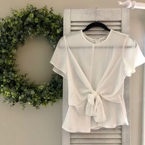 White Tie Front Top